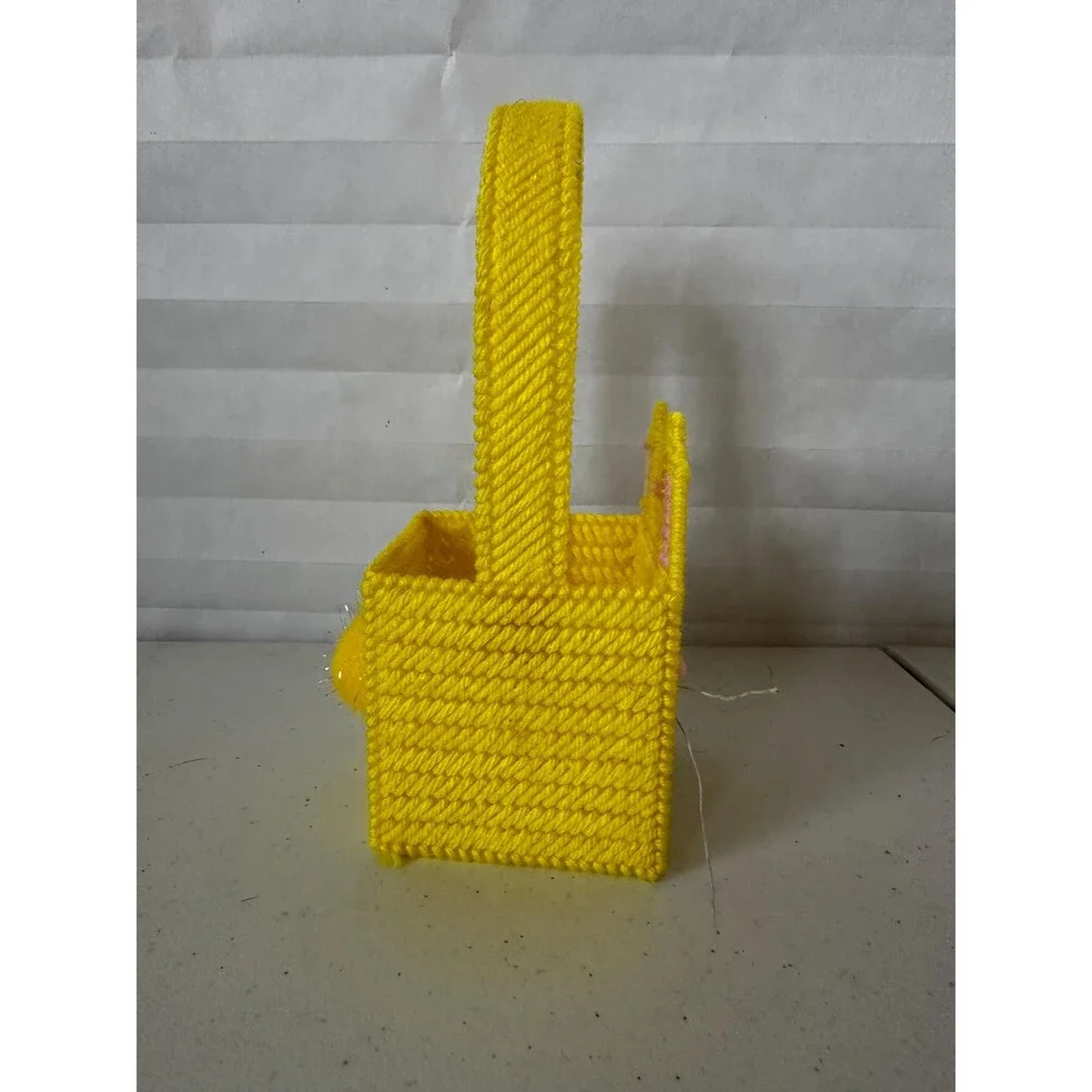 Mini Easter Basket with Yellow Bunny – Colorful Plastic Canvas Handmade Gift